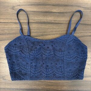 Forever 21 lace crochet bandeau with zipper back; navy (size M)